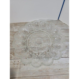 Beautiful Vintage LE Smith 15 Slot Deviled Egg Platter Serving‎ Tray Clear Heavy